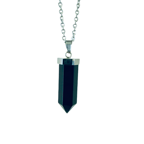 Black Obsidian Cased  Point on Silver