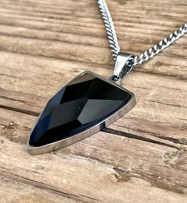 Black Obsidian Cased Shield on Silver