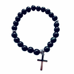 Black Obsidian Cross Bracelet (silver)