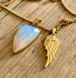 Opalite Shield and Angel Wing  on Gold
