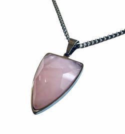 Rose Quartz Shield on Stainless silver chain