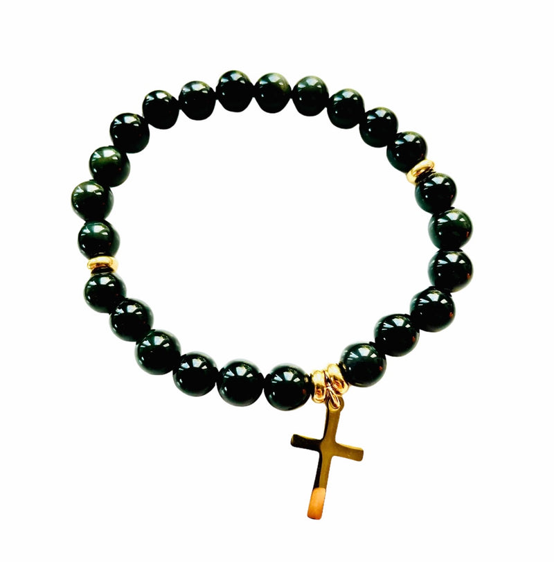 Black Obsidian Cross Bracelet (gold)